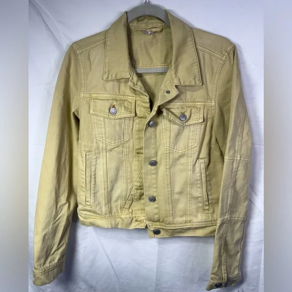 Free People Sunwash Yellow Cropped Denim Jacket Size S NWT - Picture 2 of 6